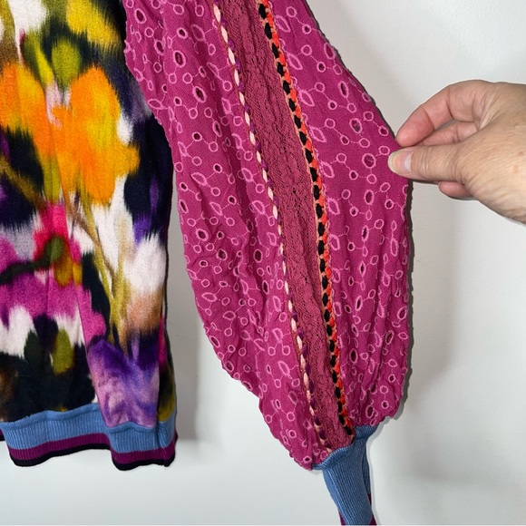 Anthropologie Bl^nk London Pullover Top Women S Pink Contrast Eyelet Puff Sleeve - Picture 5 of 16